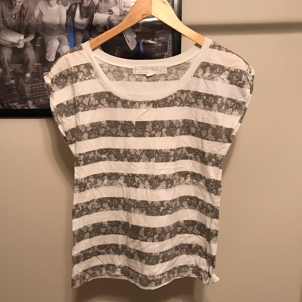 Forever 21 Tee with Lace Print Stripes